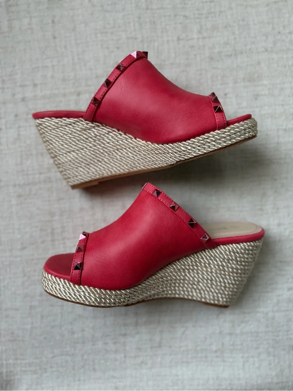 Nature Breeze Coral Studded Espadrille Platform Wedge Mules Size 8